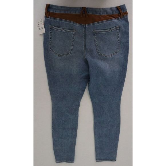 Good American Women's Sz 15 Indigo Good Legs Tan Suede Mixing Skinny Jeans $155 - Picture 2 of 9